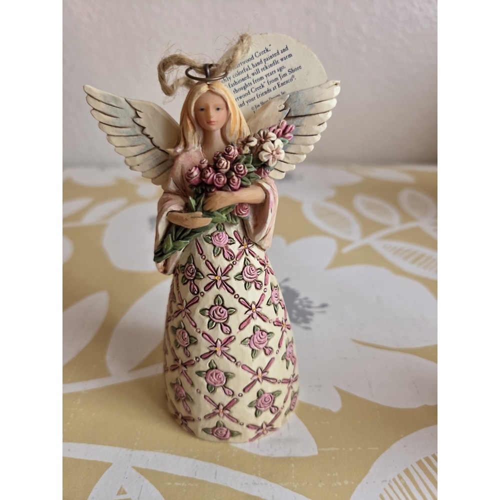 JIM SHORE With Prayer All Things Are Possible Breast Cancer Awareness 5" Angel